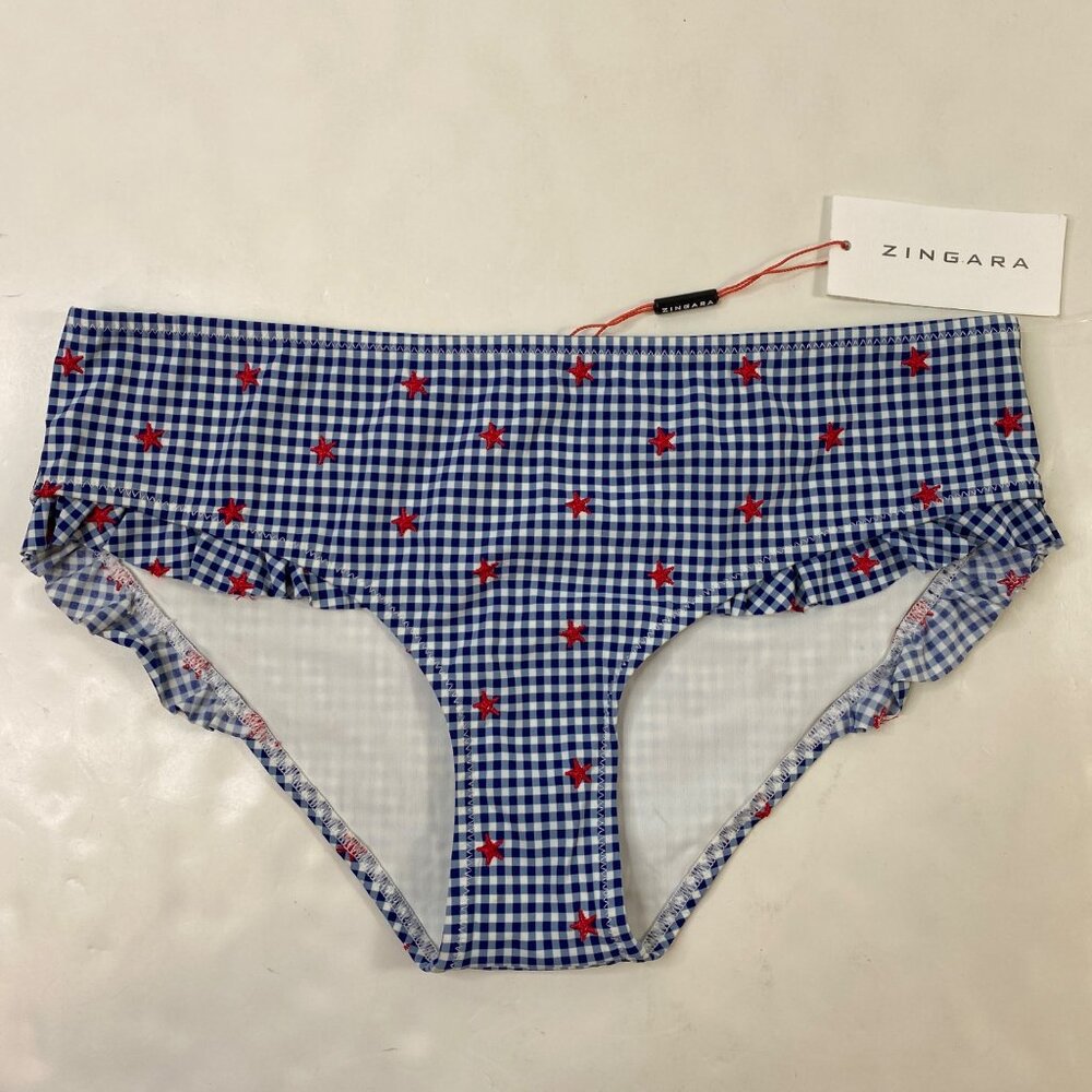 Zingara Womens Blue White Red Stars Gingham Bikini Bottoms Size 6